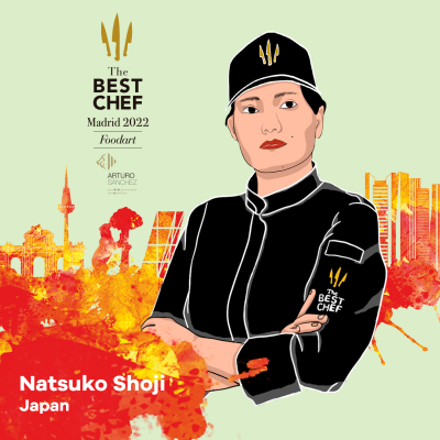 Cartel de The Best Chef FoodArt Award, otorgado a la japonesa Natsuko Shoji - The Best Chef Awards en Madrid 2022